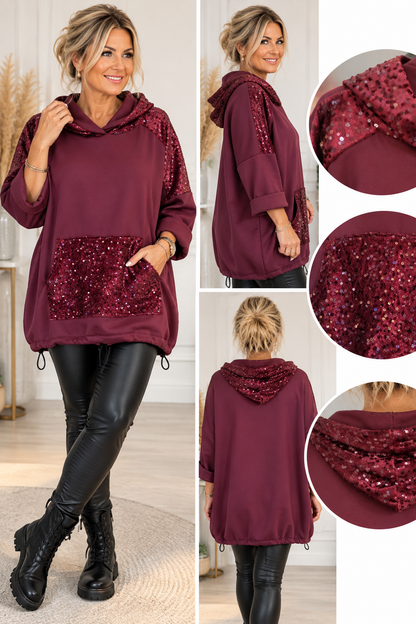 Long-Hoodie mit Pailletten – Lässiger Chic trifft Glamour ✨