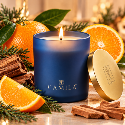 CAMILA Duftkerze Zitrus & Orange mit Zedernholz – 140 g