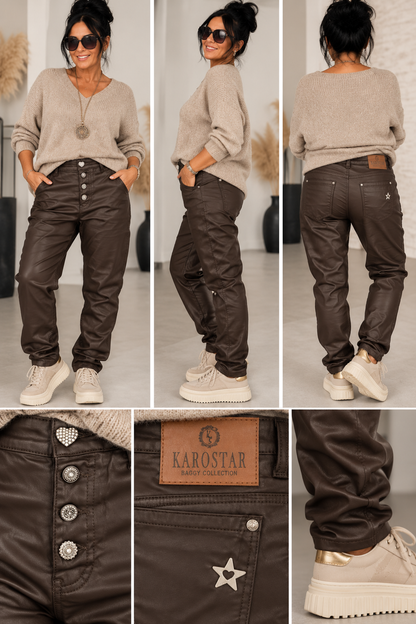 KAROSTAR  Lederimitat-Hose – Dunkelbraun 🤎