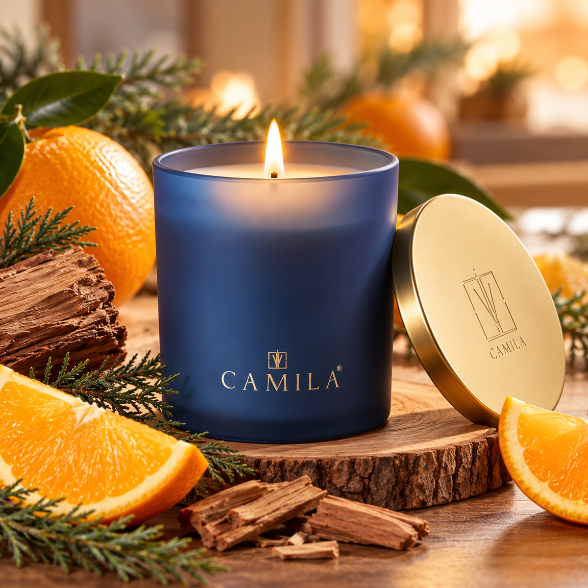 CAMILA Duftkerze Zitrus & Orange mit Zedernholz – 140 g