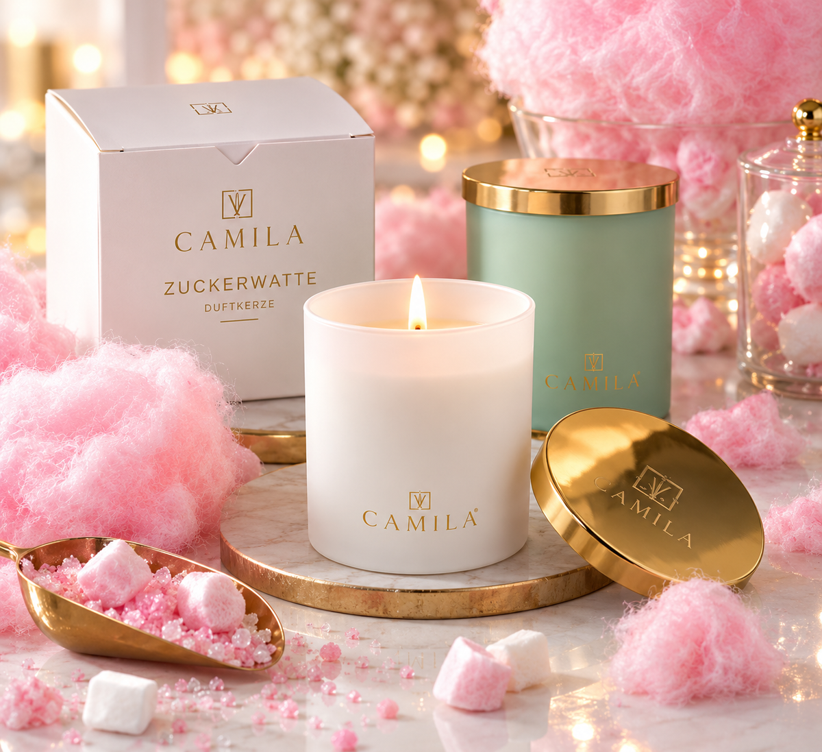 CAMILA Duftkerze ZUCKERWATTE – 140 g | Süßer Zuckerwatteduft