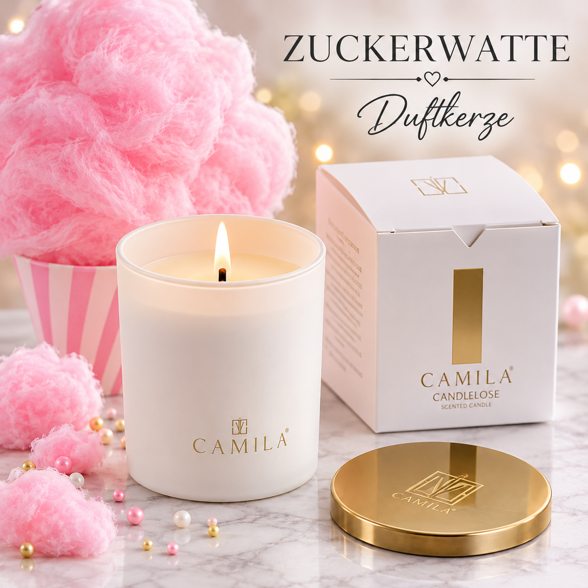 CAMILA Duftkerze ZUCKERWATTE – 140 g | Süßer Zuckerwatteduft
