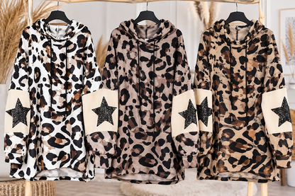 Leo Longpullover mit Kapuze & Pailletten-Sternen – Oversize