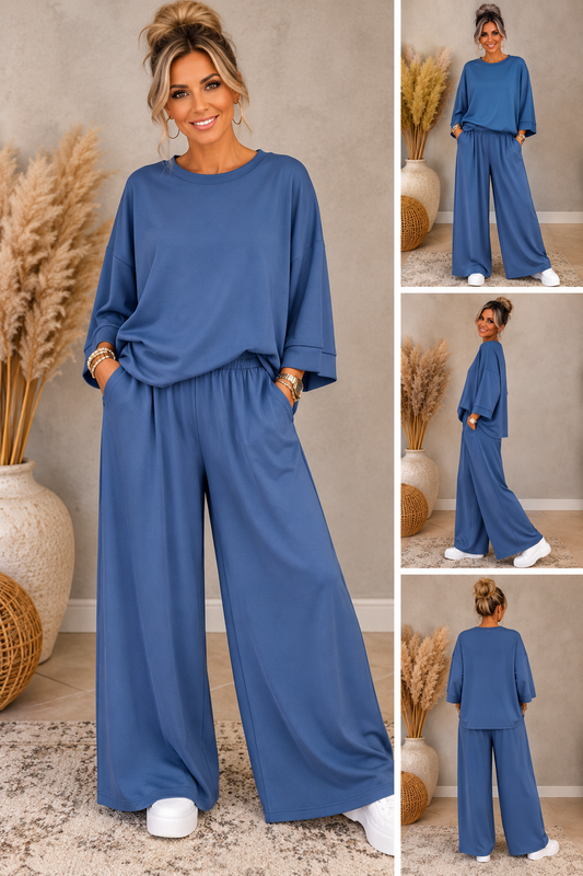 Damen 2-Teiler aus Viskose – Lockeres Oberteil & weite Hose | Made in Italy