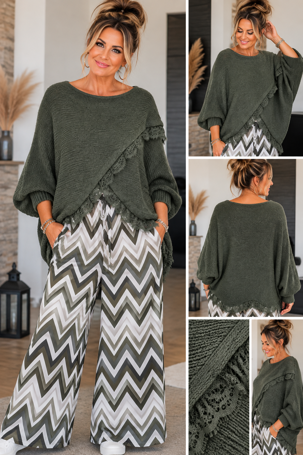 Oversize Strickoberteil mit Spitze – Made in Italy