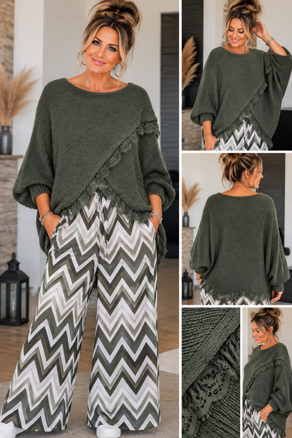 Oversize Strickoberteil mit Spitze – Made in Italy