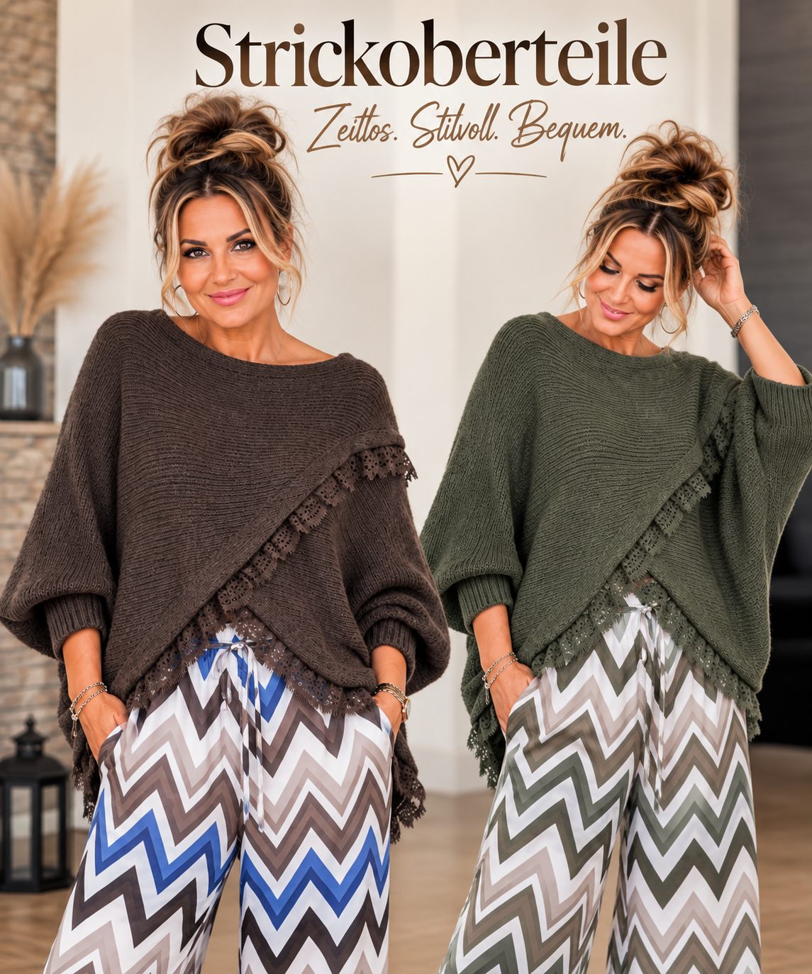 Oversize Strickoberteil mit Spitze – Made in Italy
