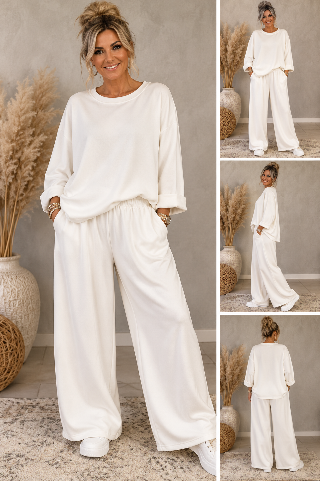 Damen 2-Teiler aus Viskose – Lockeres Oberteil & weite Hose | Made in Italy