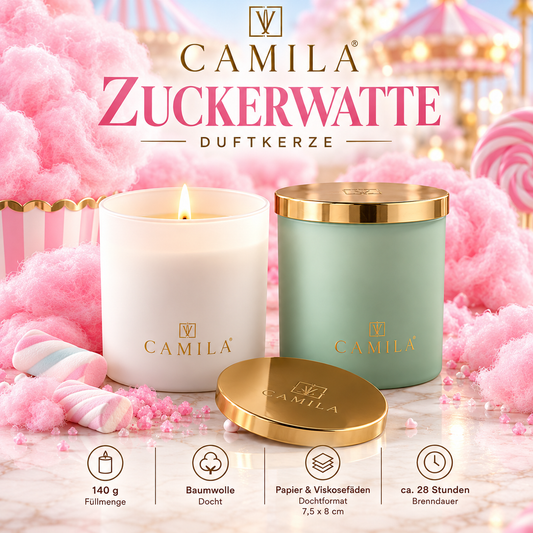 CAMILA Duftkerze ZUCKERWATTE – 140 g | Süßer Zuckerwatteduft