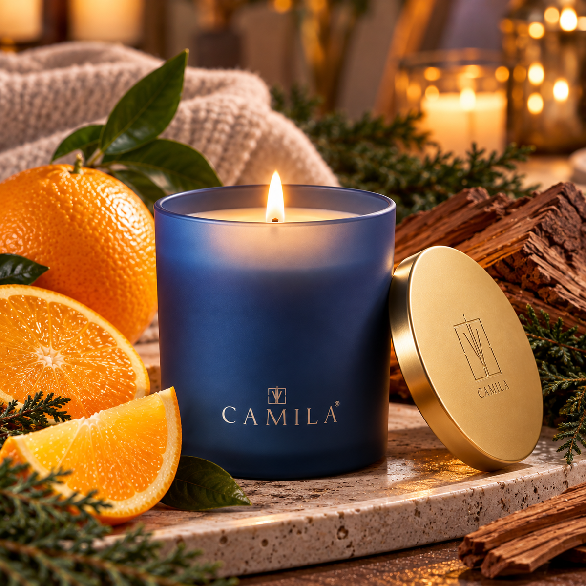 CAMILA Duftkerze Zitrus & Orange mit Zedernholz – 140 g