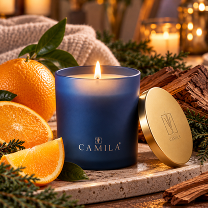 CAMILA Duftkerze Zitrus & Orange mit Zedernholz – 140 g