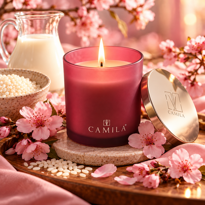 CAMILA Duftkerze Reismilch & Kirschblüten – 140 g | ca. 28 Stunden Brenndauer