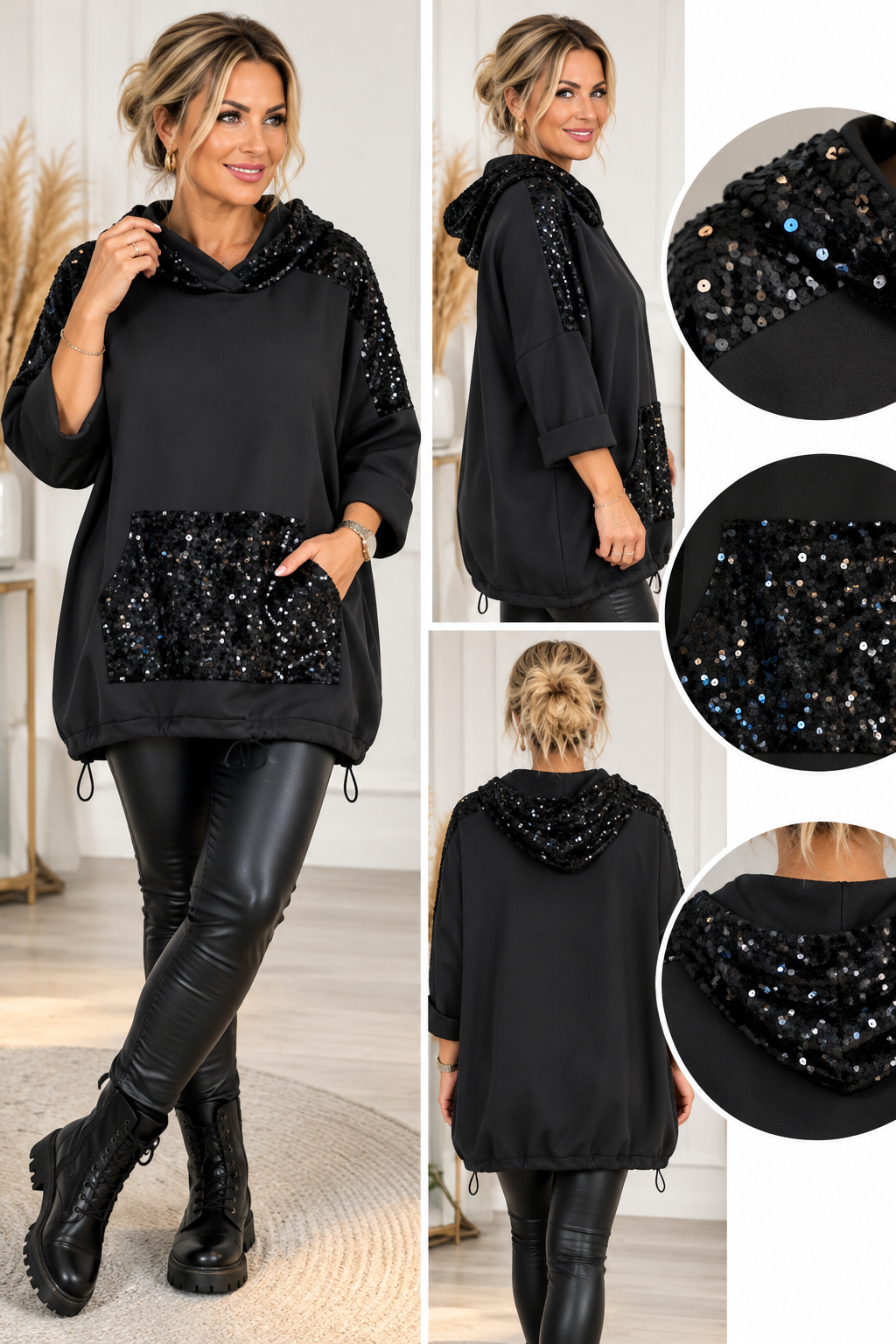 Long-Hoodie mit Pailletten – Lässiger Chic trifft Glamour ✨