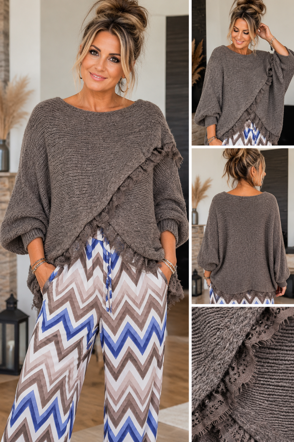 Oversize Strickoberteil mit Spitze – Made in Italy