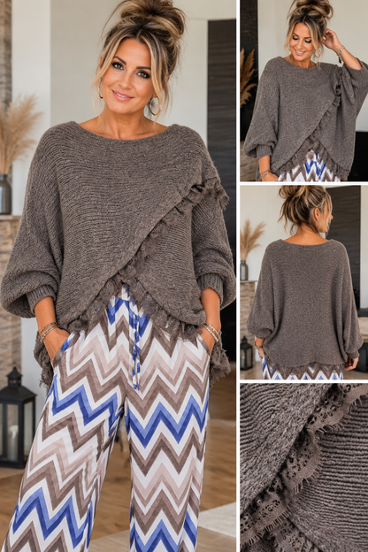 Oversize Strickoberteil mit Spitze – Made in Italy