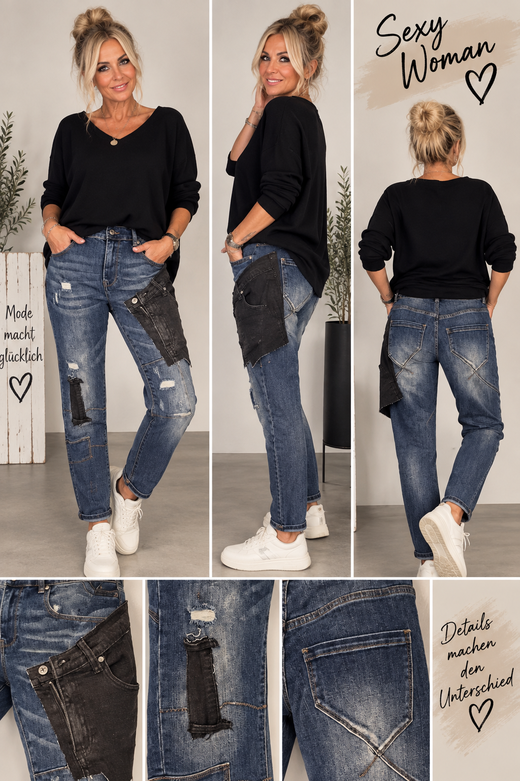 Sexy Woman Jeans „Patchwork Rebel“ – Blue Denim