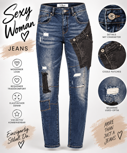 Sexy Woman Jeans „Patchwork Rebel“ – Blue Denim