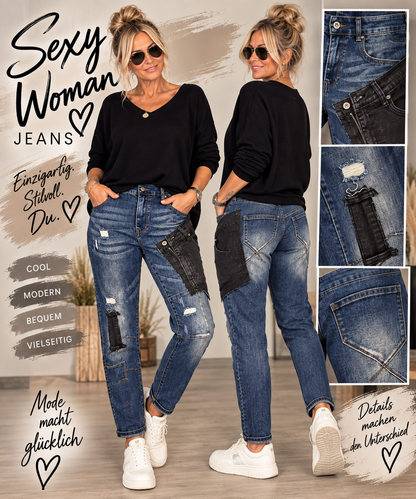Sexy Woman Jeans „Patchwork Rebel“ – Blue Denim