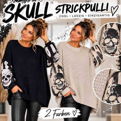 Oversize Skull Strickpullover mit Statement-Ärmeln – Made in Italy