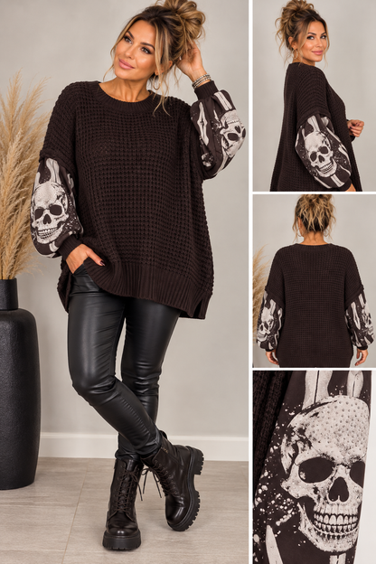 Oversize Skull Strickpullover mit Statement-Ärmeln – Made in Italy
