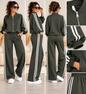Damen 2-Teiler mit Streifen – Blousonjacke & Wide-Leg-Hose | Sporty Chic