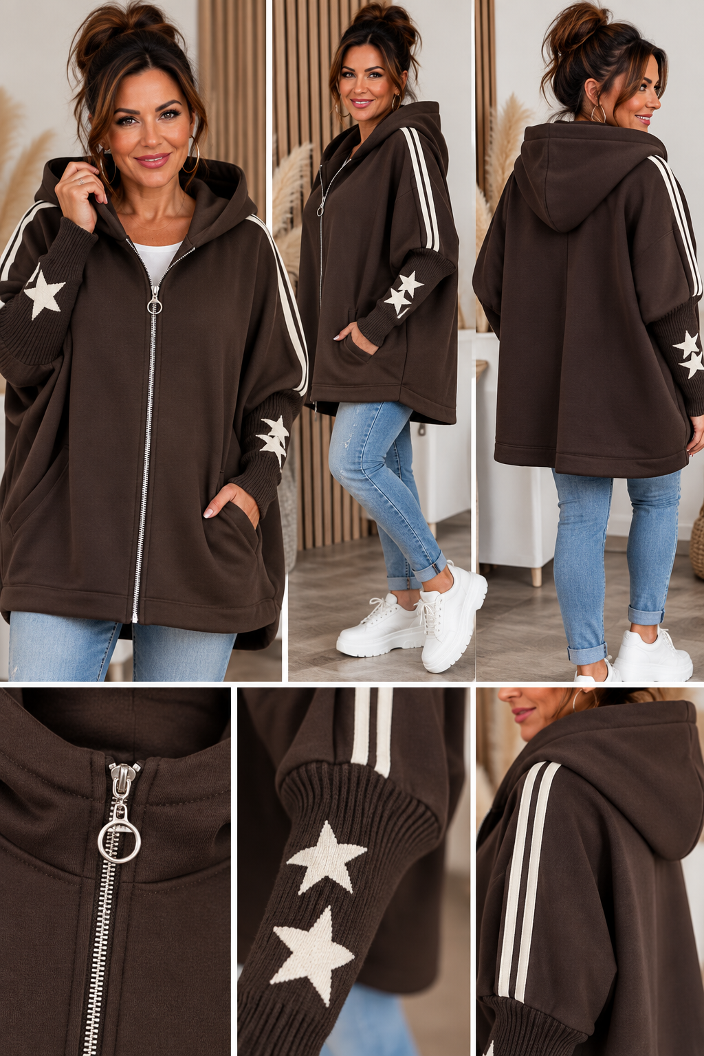 Oversize Sweatjacke mit Stern-Details