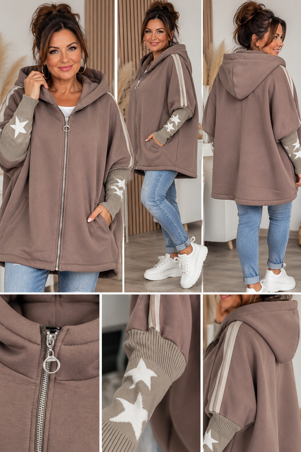 Oversize Sweatjacke mit Stern-Details