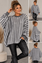 Kuscheliger Oversize Strickpullover mit Streifen – Fledermausärmel