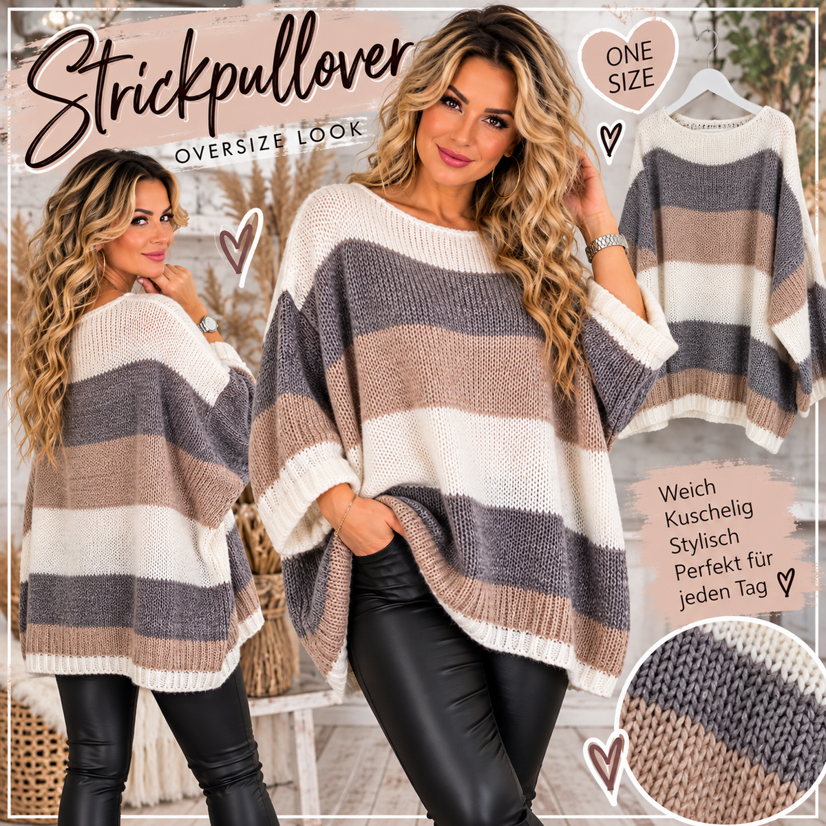 Oversize Strickpullover „Color Stripes“ – Made in Italy