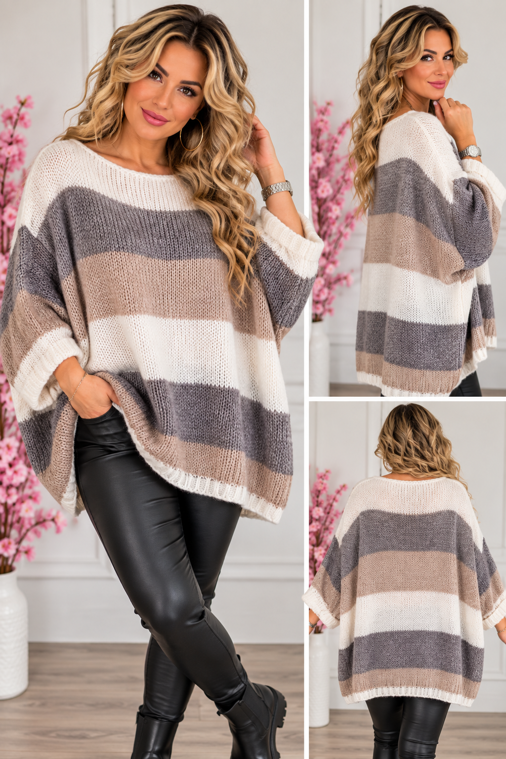 Oversize Strickpullover „Color Stripes“ – Made in Italy