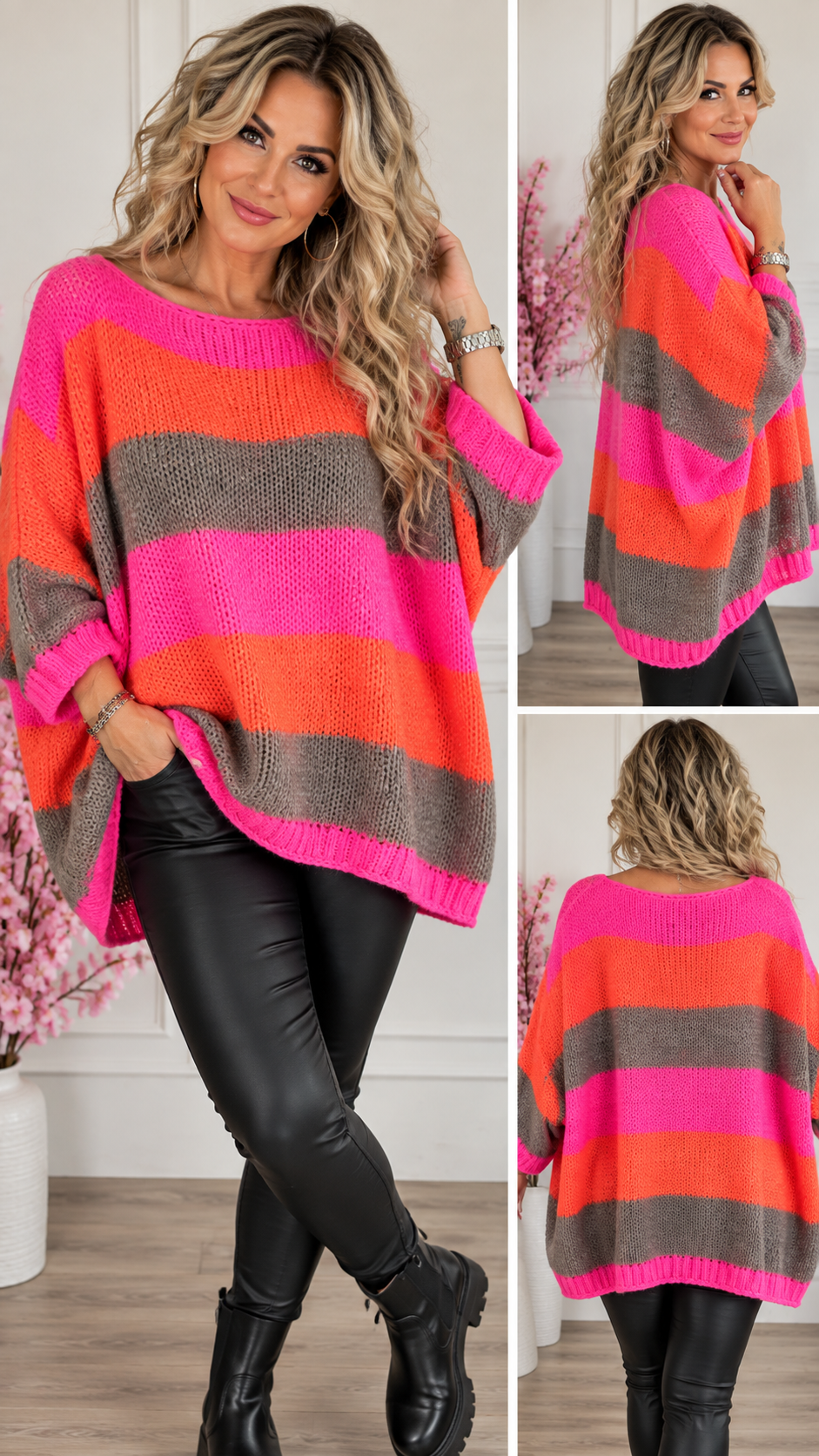 Oversize Strickpullover „Color Stripes“ – Made in Italy