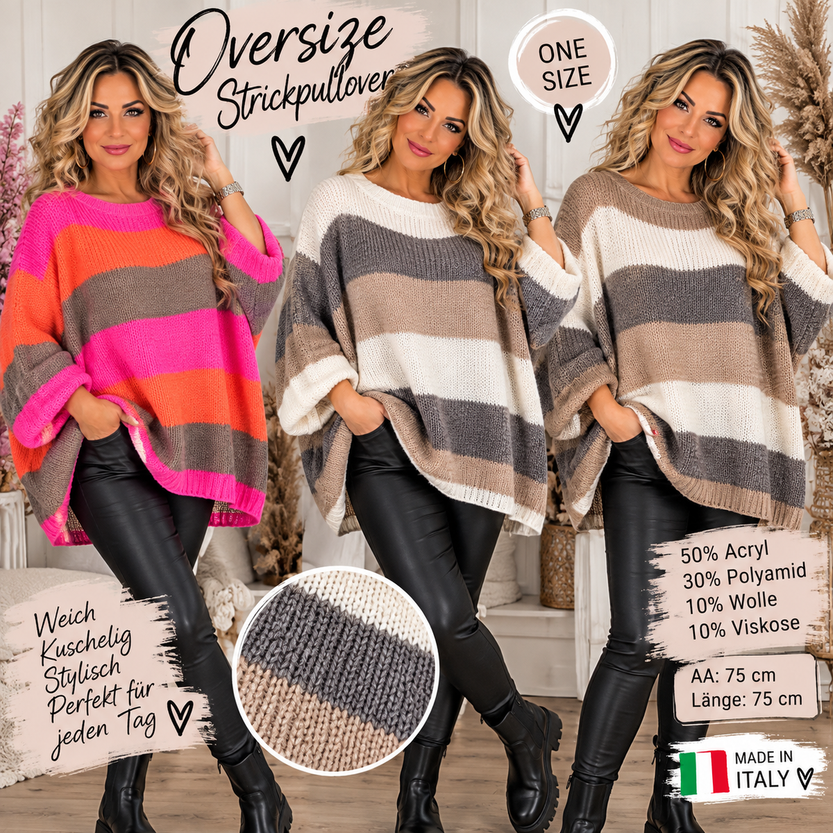 Oversize Strickpullover „Color Stripes“ – Made in Italy