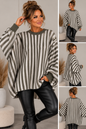 Kuscheliger Oversize Strickpullover mit Streifen – Fledermausärmel