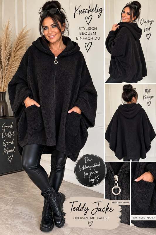 Oversize Teddy-Jacke „Cozy Italy“ mit Kapuze