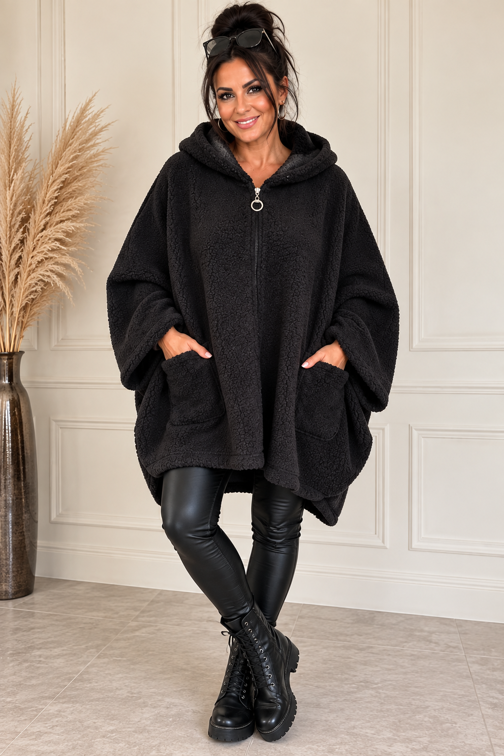 Oversize Teddy-Jacke „Cozy Italy“ mit Kapuze