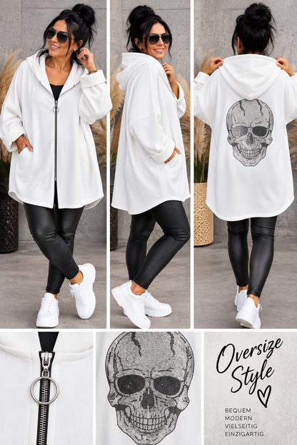 Oversize Sweatjacke „Skull Glam“ mit Kapuze & Glitzer-Totenkopf
