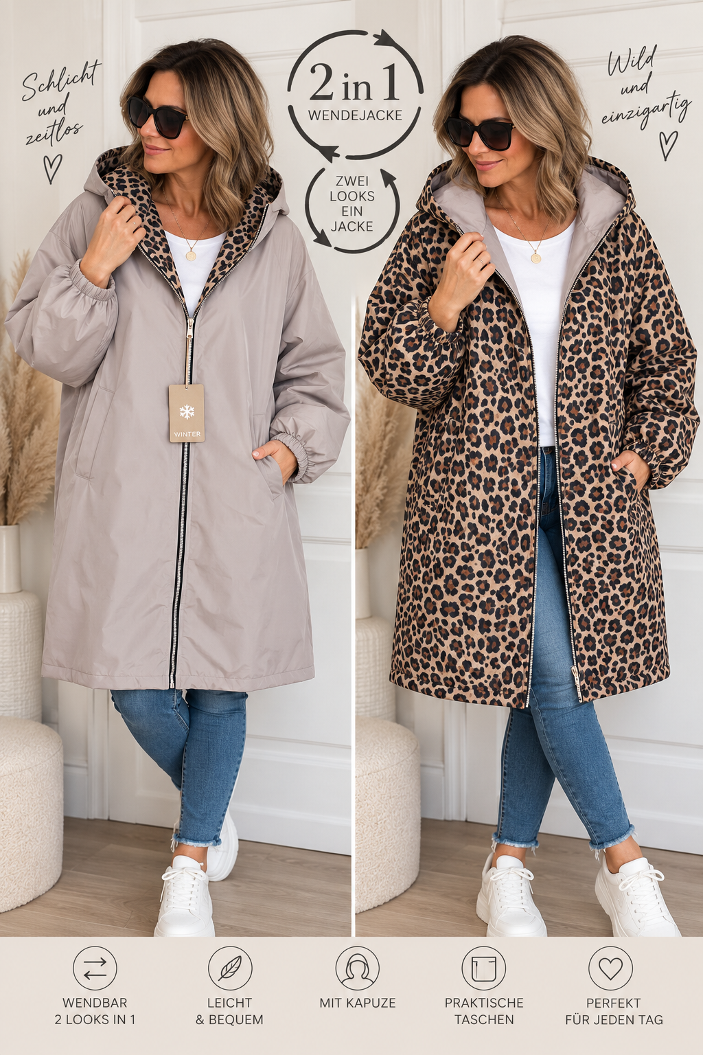 2-in-1 Wendemantel Leo – zwei Looks, ein Mantel