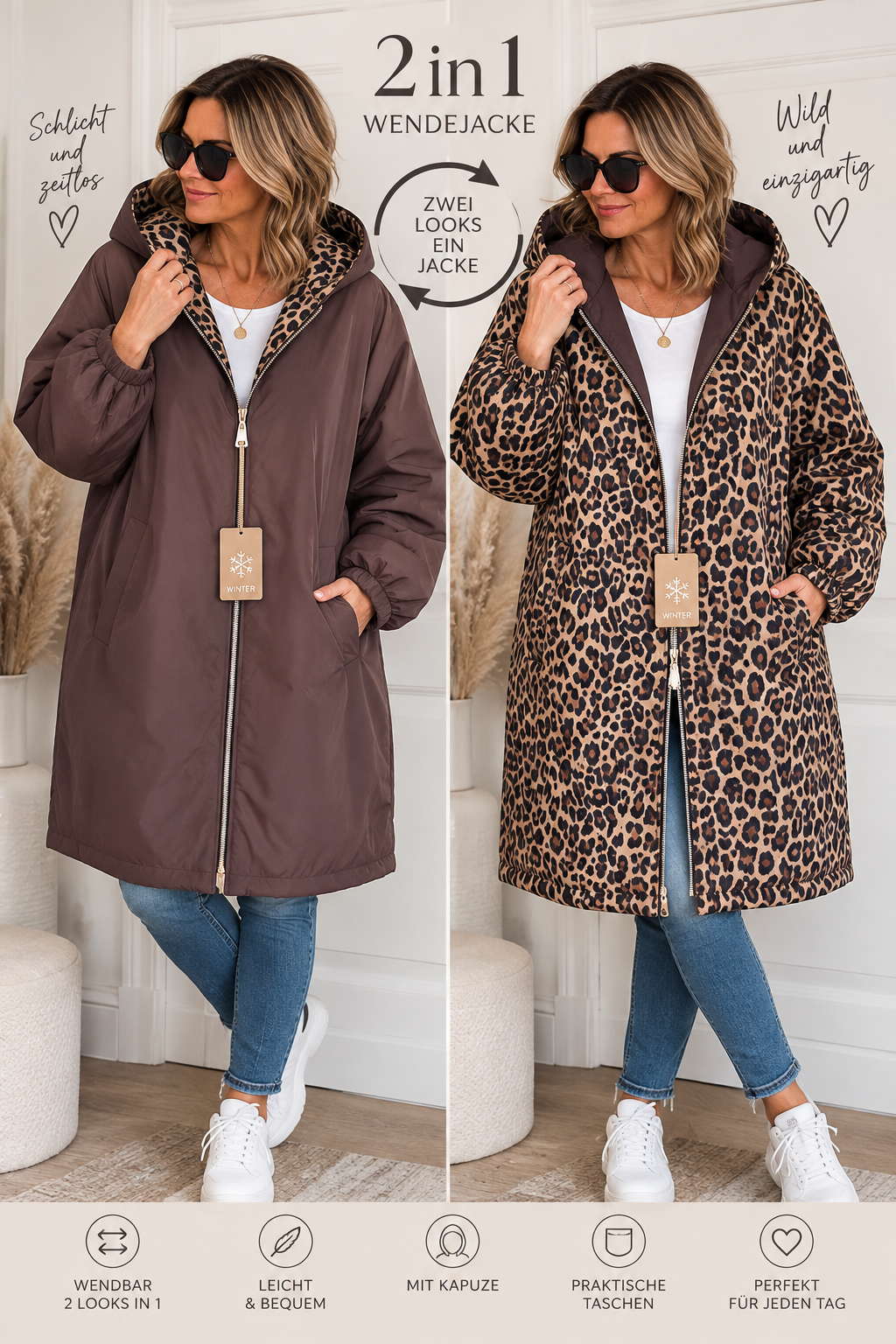 2-in-1 Wendemantel Leo – zwei Looks, ein Mantel